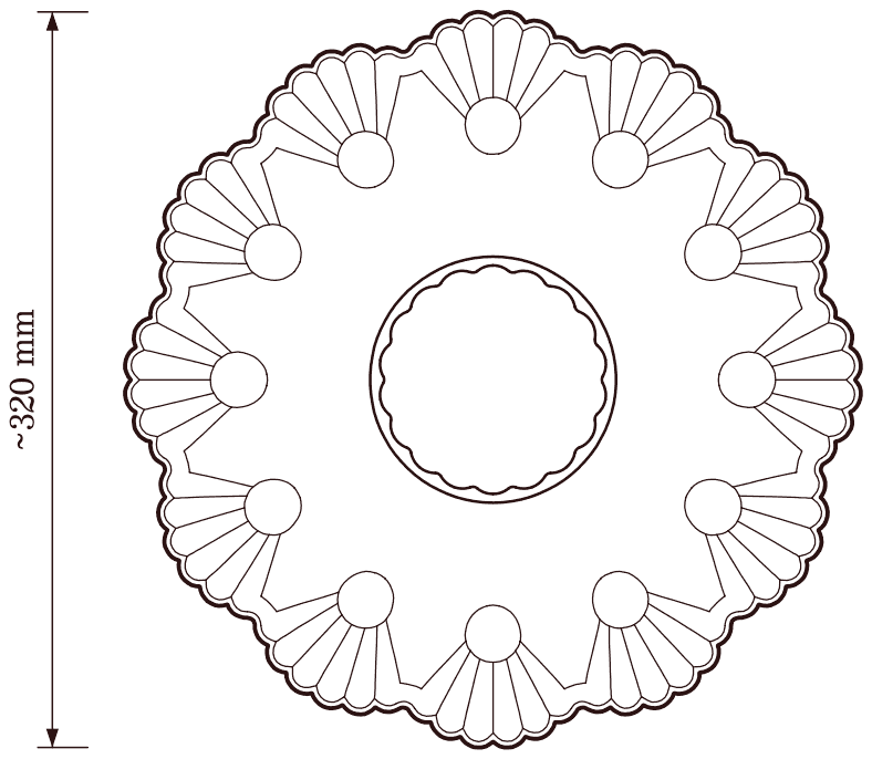 Mother of Pearl Oyster Plate · Dozen Set, line drawing with dimensions