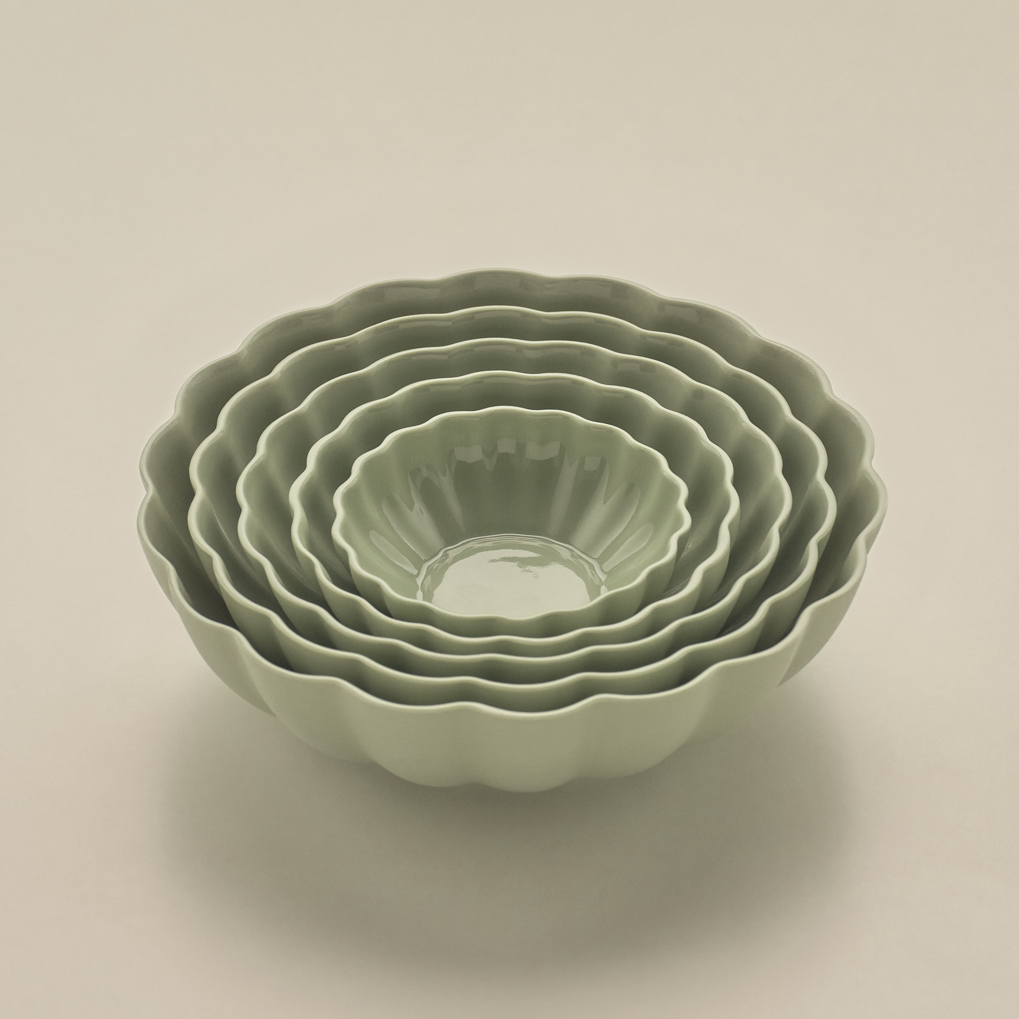 Complete set of 5 Fern Nesting Bowls in Eucalypt Green