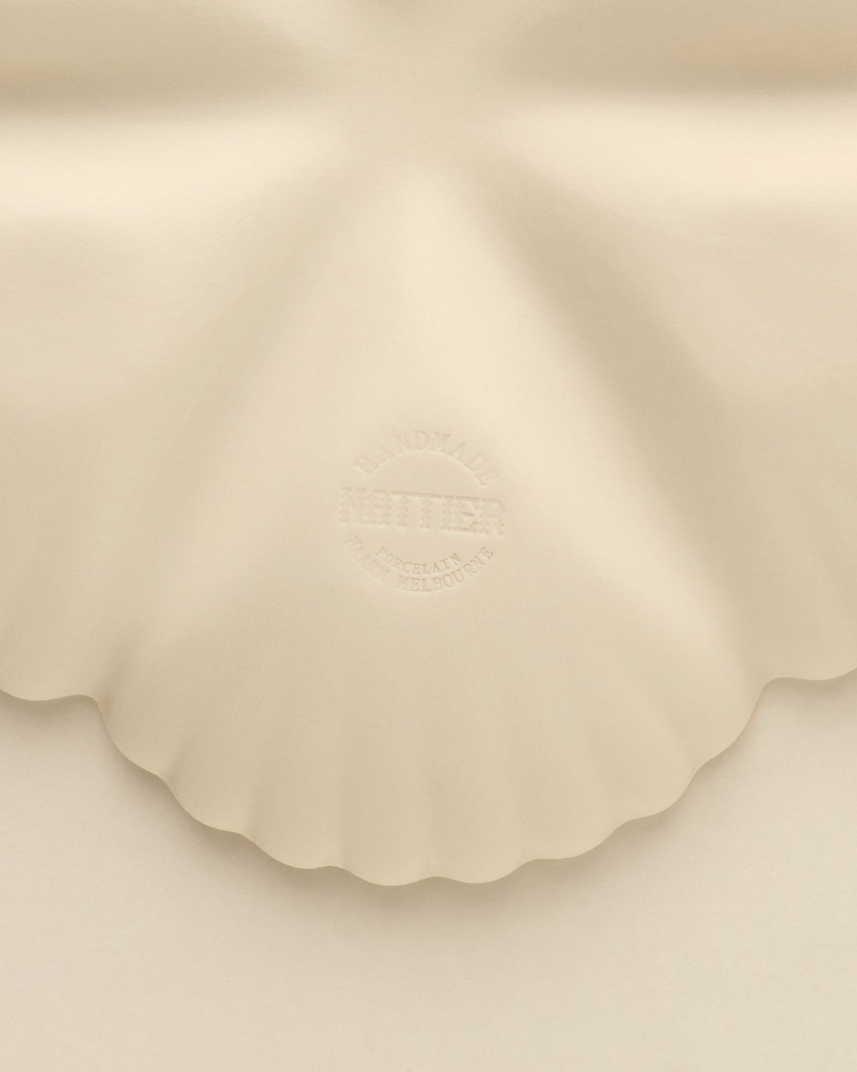 Nattier maker's mark stamped on the base of the Natural White Half Dozen oyster plate