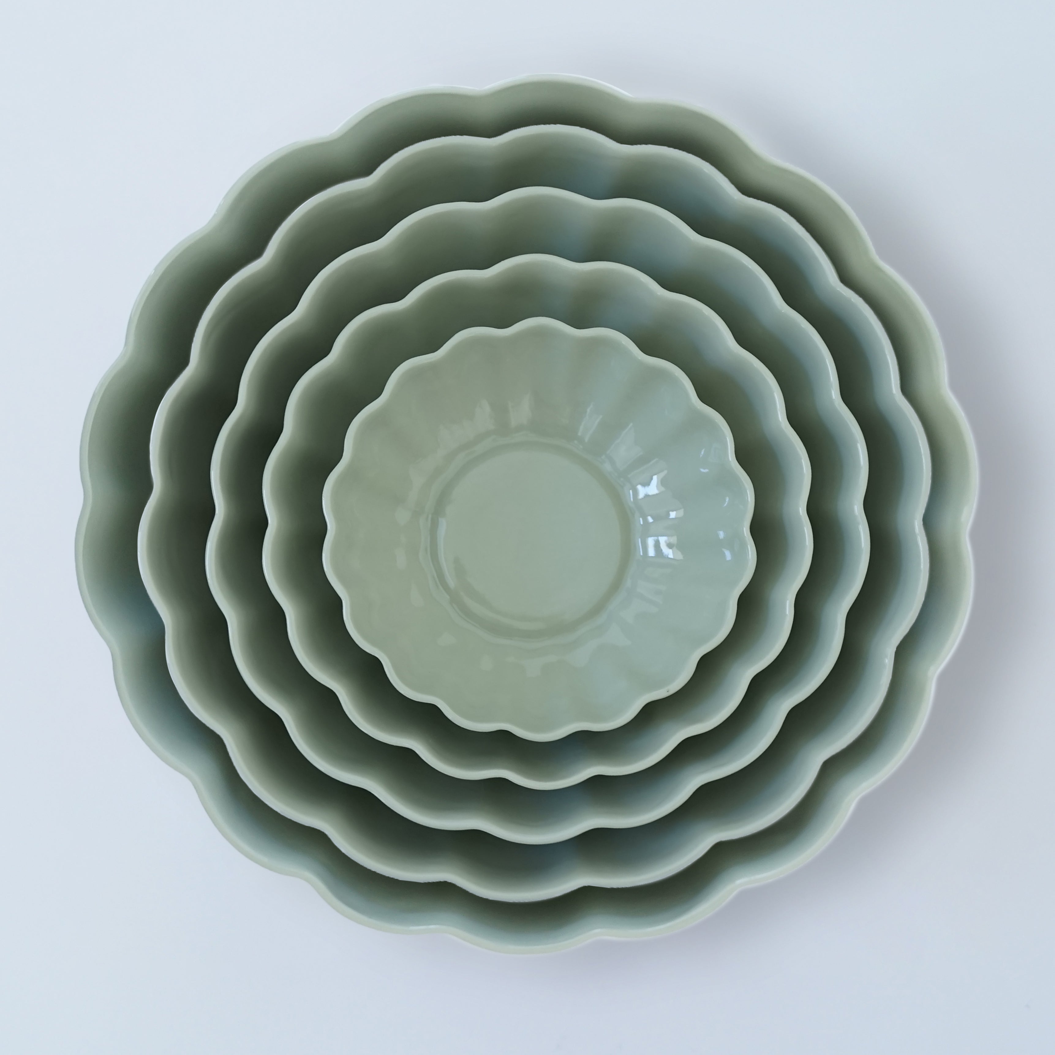 Complete set of 5 Fern Nesting Bowls in Eucalypt Green