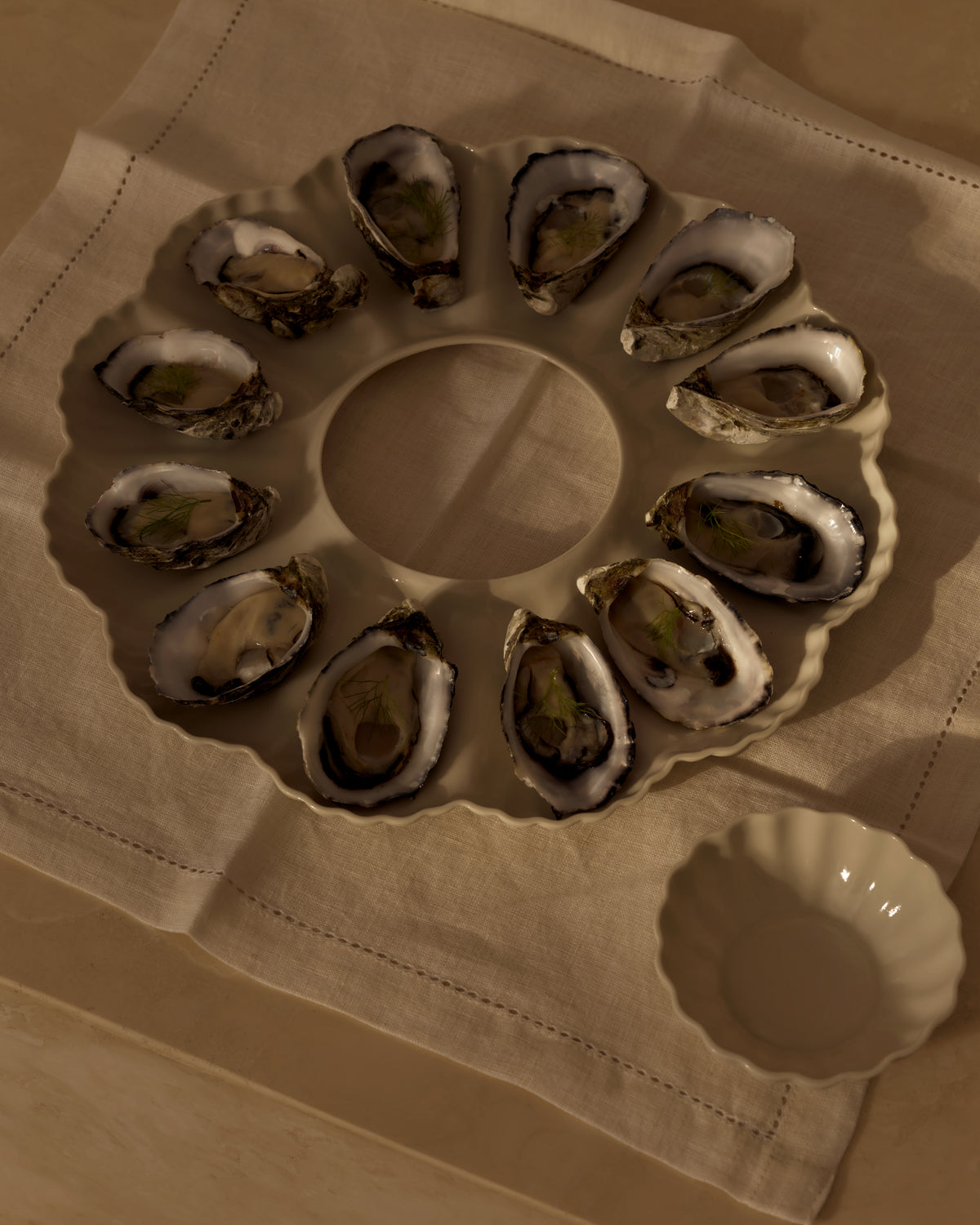 Mother of Pearl Oyster Plate · Dozen Set · Natural White