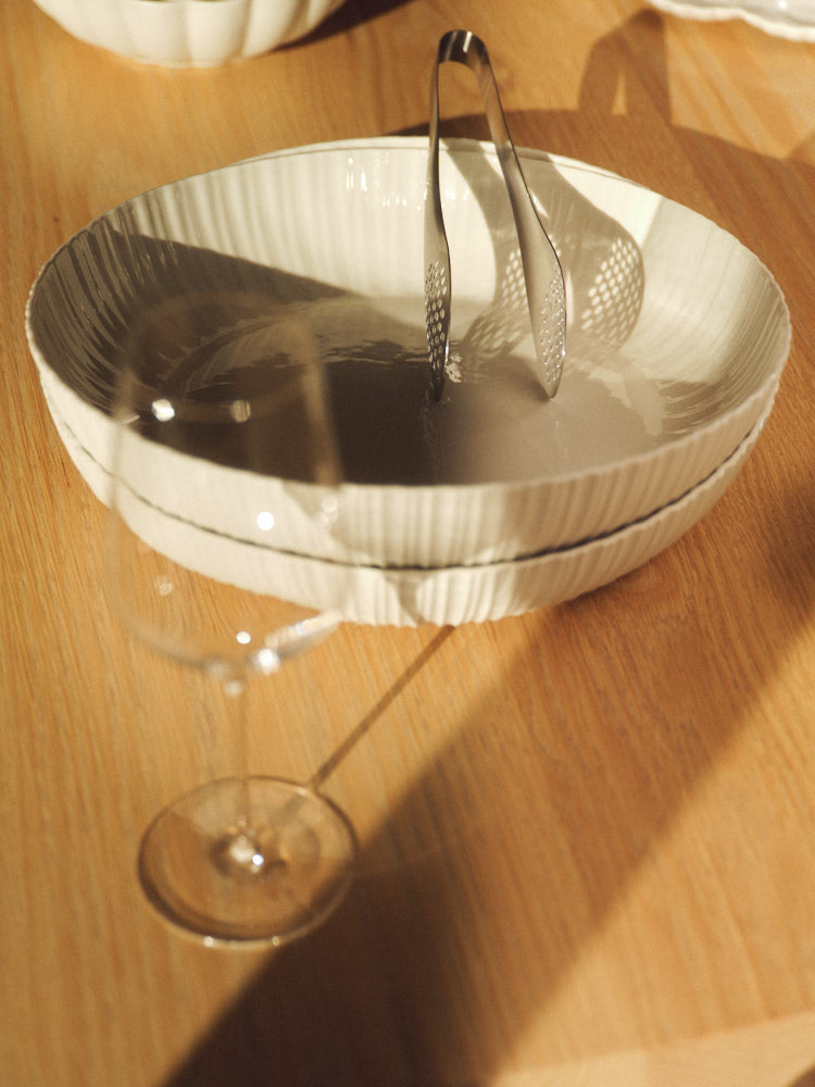 Natural White Banksia Bowl with salad servers. Photograph by Sarah Forgie