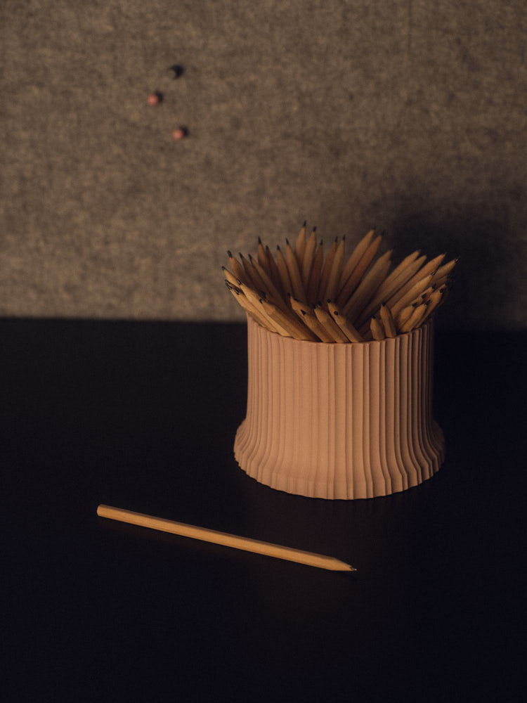 Whispery Pink Desk Caddy holding pencils. Photograph by Sarah Forgie