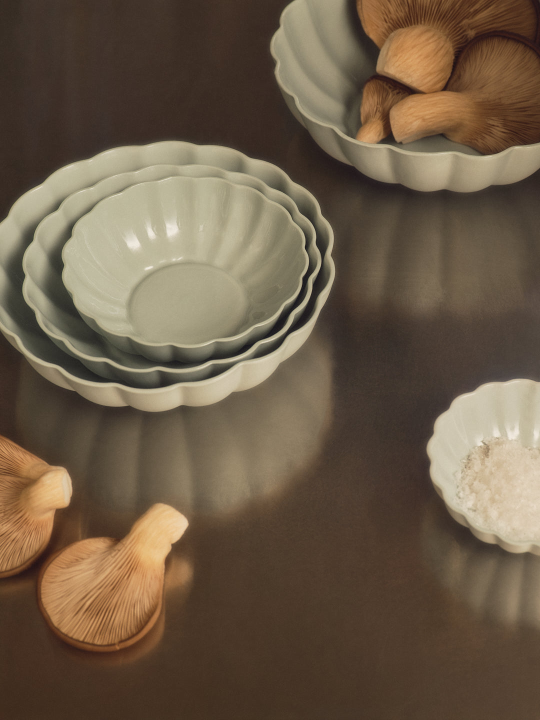 Fern Nesting Bowls styled in a kitchen