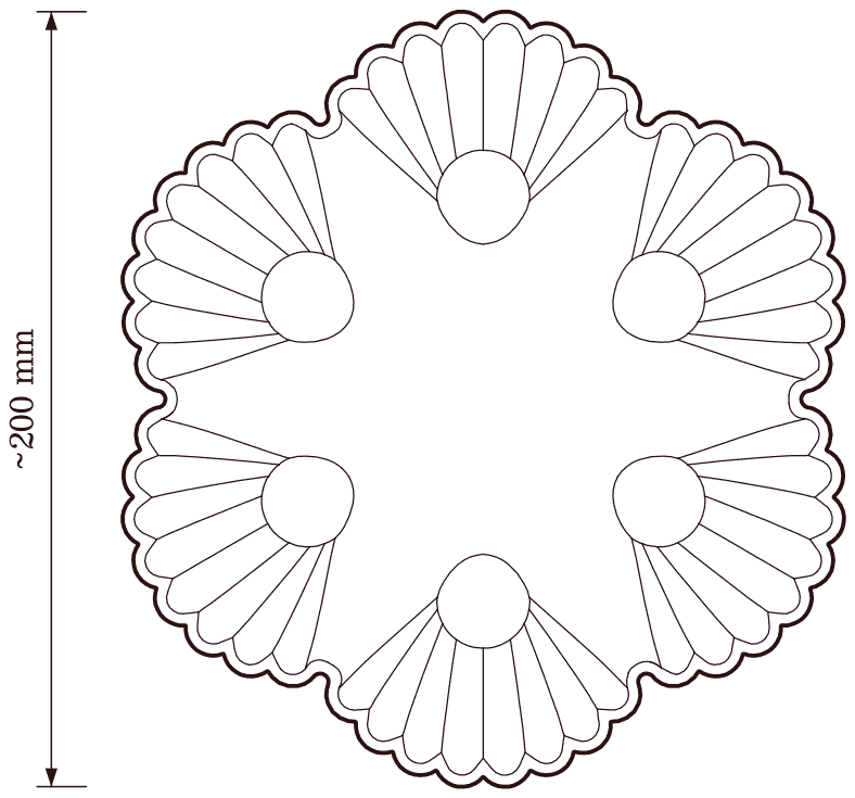 Mother of Pearl Oyster Plate · Half Dozen, line drawing with dimensions